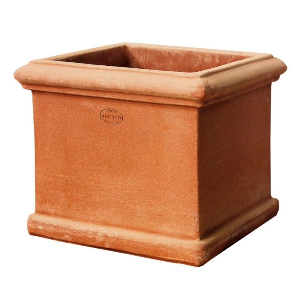 Impruneta Terracotta traditional plain square pot with rim.